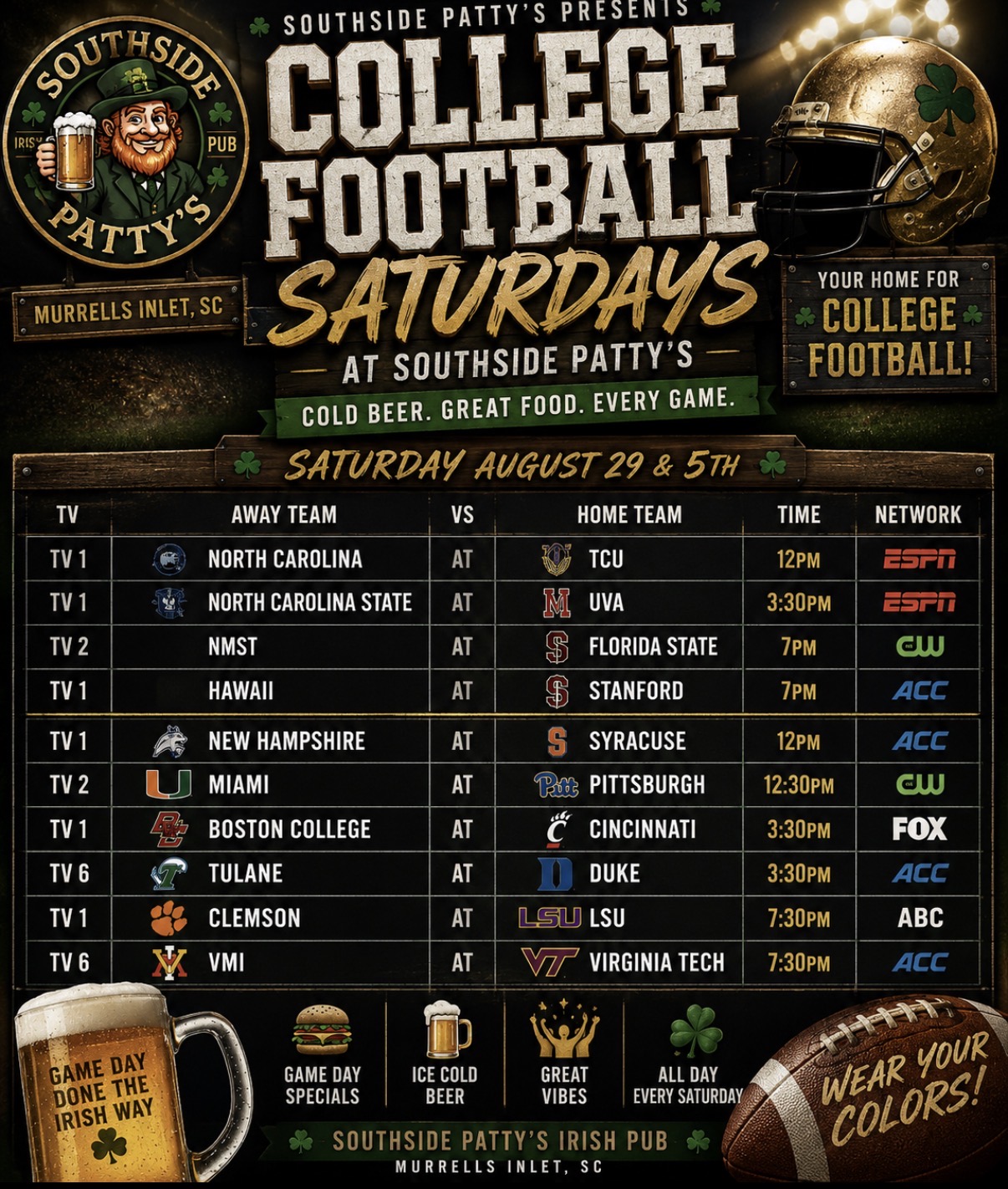 College football at Southside Patty's