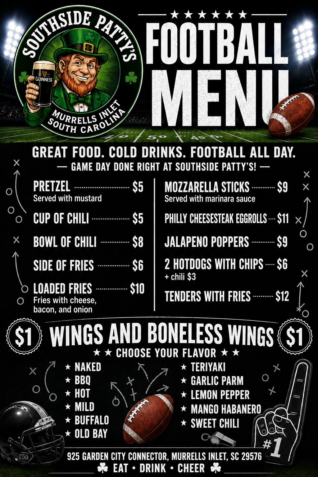 Southside Patty's football menu