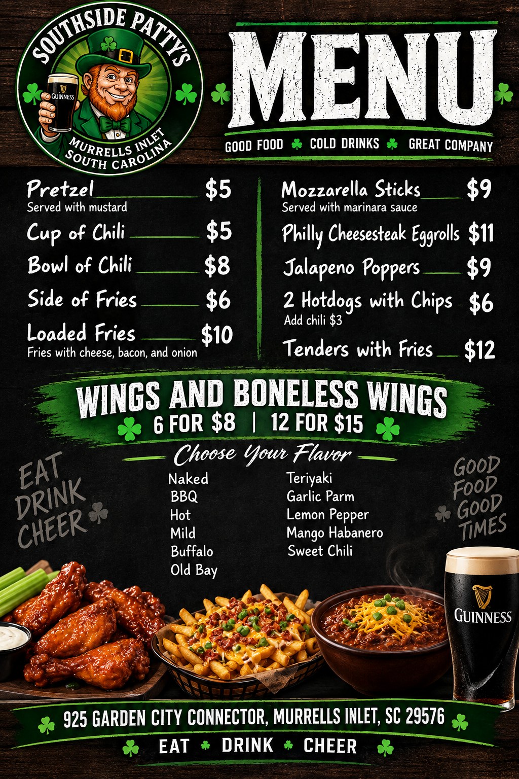 Southside Patty's regular menu