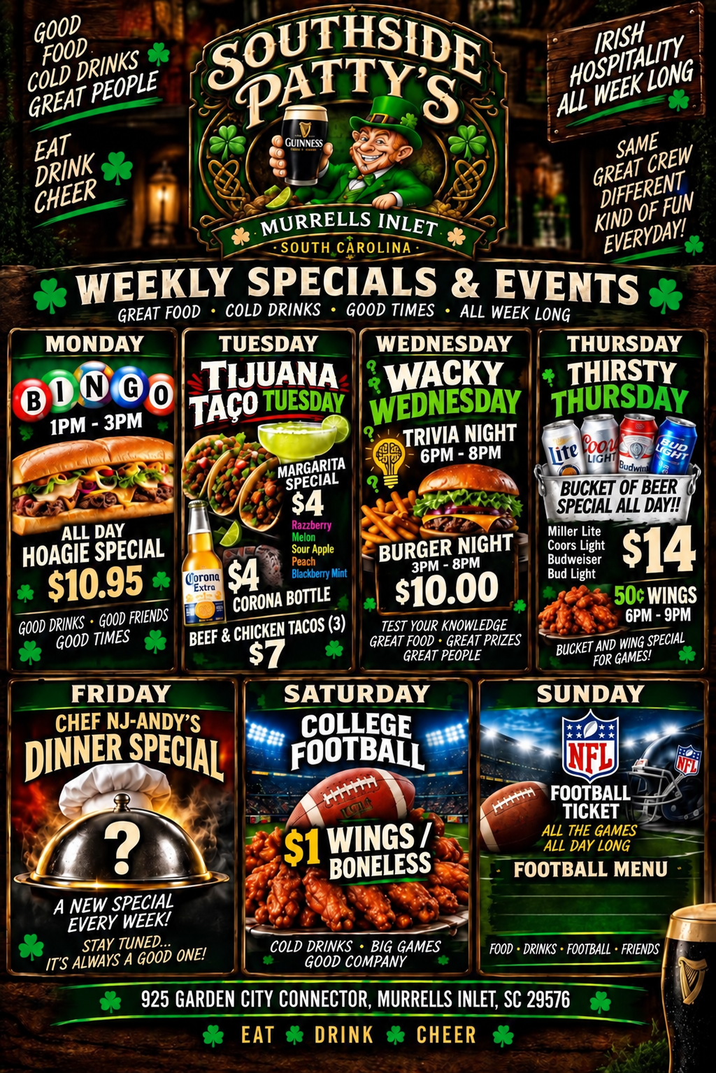 Southside Patty's weekly specials and events